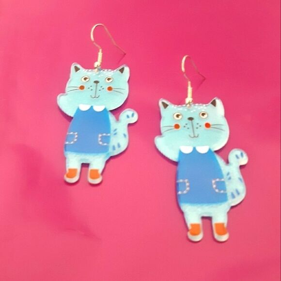 Cartoon Cat Dangling Whimsical Acrylic Earrings - Picture 6 of 6
